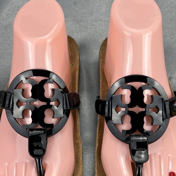 Tory Burch Miller Cloud Patent Sandals Women’s 8.5 Black Cork Thong School Shoes - Picture 5 of 14